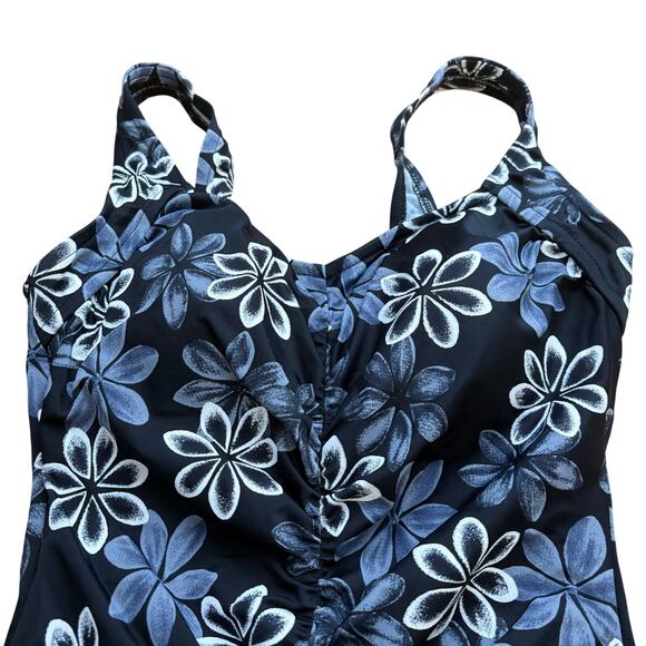 Maxine Black White Grey Floral One Piece Swimsuit 14 Vintage 90s Pinup Spa Girl - Picture 6 of 13